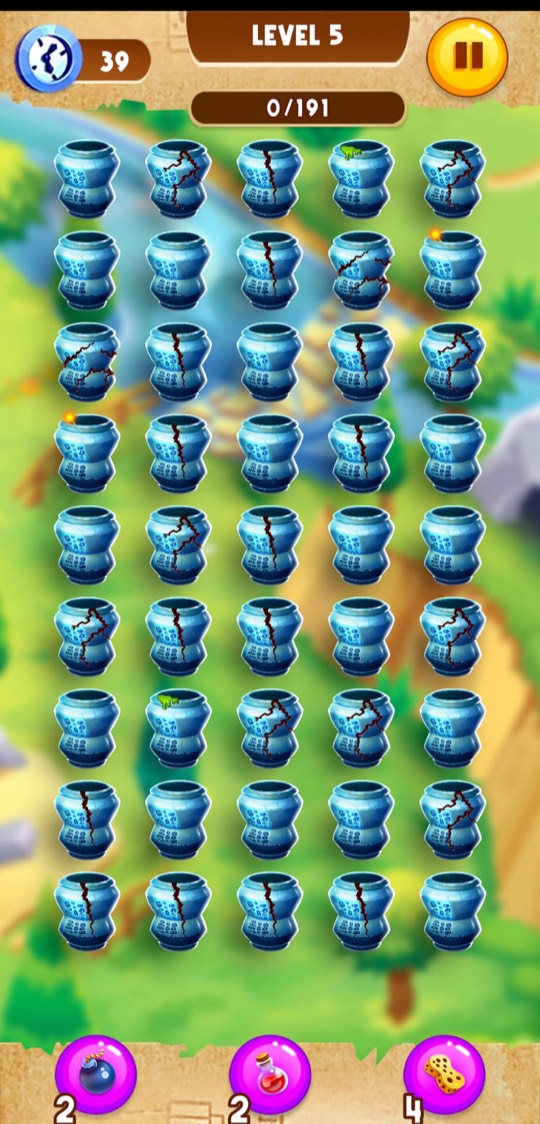 Level five: pale blue pots with a ribbed waist and frosted markings.
